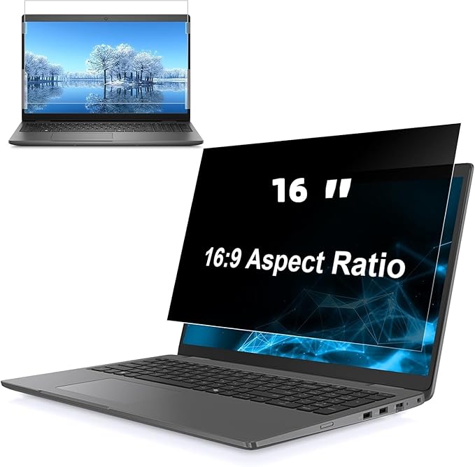 Hoktods 16 Inch 16:9 Laptop Privacy Screen Filter, Computer Monitor Privacy Shield, Anti Scratch Anti Spy Anti Glare Blue Light Screen Protector