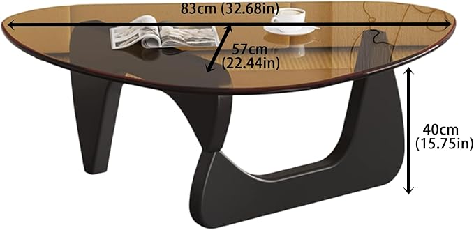 EASYSOUL Modern Glass Coffee Table, 32.68" D x 22.44" W x 15.75" H, Abstract Round Tea Tables for Living Room Home Office Industrial Cocktail Tables (Black-Brown Glass, 32.68")