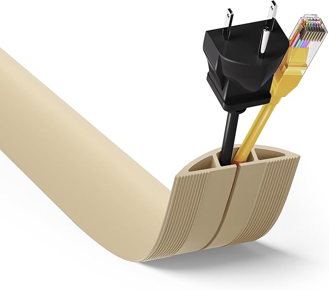 ZhiYo 4ft Cord Hider Floor, Soft PVC Cord Covers for Wires on Floor, Wire Cover to Hide Extension Cords, Cable Cover Protect Cords & Prevent Trips, Cable Cavity: W0.6in x H0.32in, Ivory