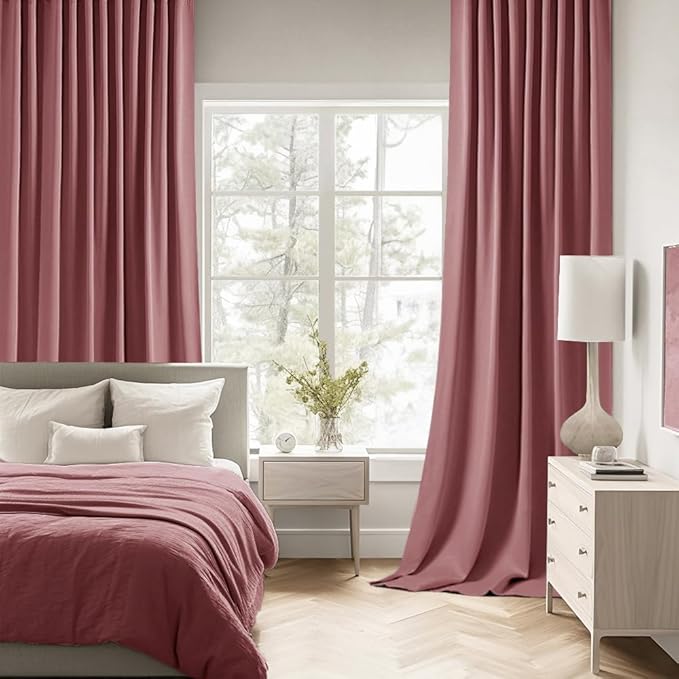 MIULEE Dusty Rose Back Tab Blackout Curtains 72 Inches Long 2 Panels Set