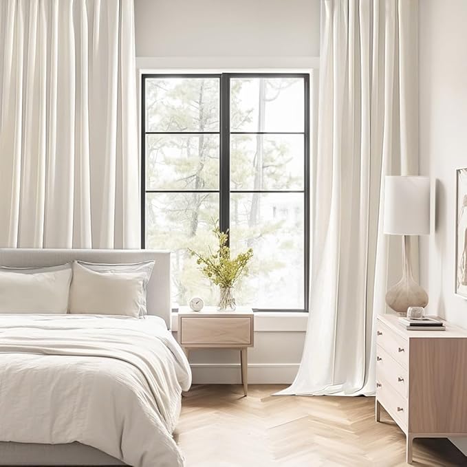 MIULEE Ivory Back Tab Blackout Curtain 96 Inch Long 2 Panels Set
