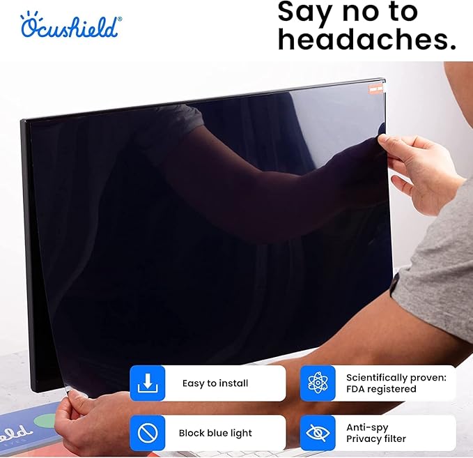 Ocushield 23" Premium Blue Light Screen Protector with Privacy Filter for Laptops and Computer Monitors - Anti-Glare - Easy Install - Anti-Fatigue (510 x 287 mm)