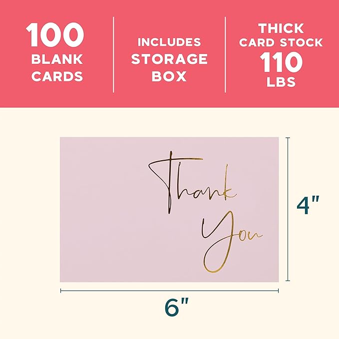 VNS Creations Gold Foil Thank You Cards With Envelopes Bulk Set & Stickers - 100 Pack 4x6 Blank Thank You Notes Box Set - Large Note Card Small Business, Wedding, Baby Shower & Bridal Shower - Lilac