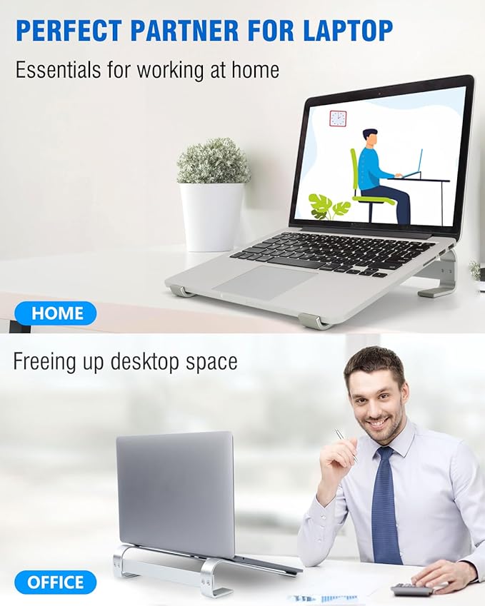 KYQEE Laptop Stand for Desk, Ergonomic Aluminum Laptop Riser, Ventilated Notebook Stand Compatible with MacBook Air Pro, Dell XPS, HP, More 11-17.3 Inches Work from Home