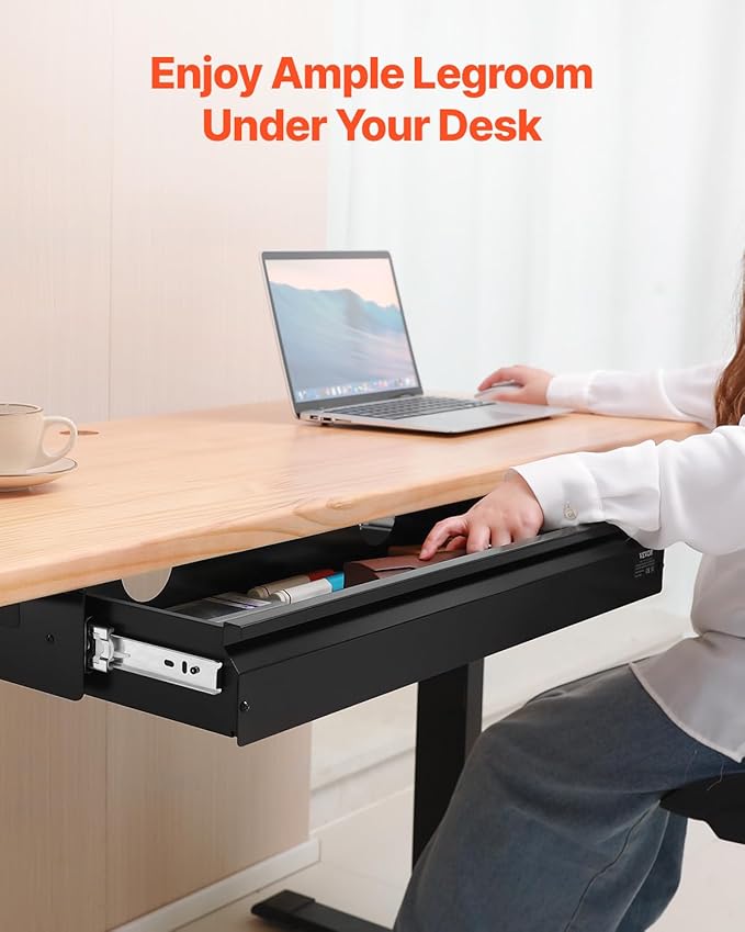VEVOR Under Desk Drawer Slide Out, 33inch Under Desk Mounted Pull-out Drawer Attachment, Hidden Under Counter Drawers for office Home Sit Stand Workstation, Black