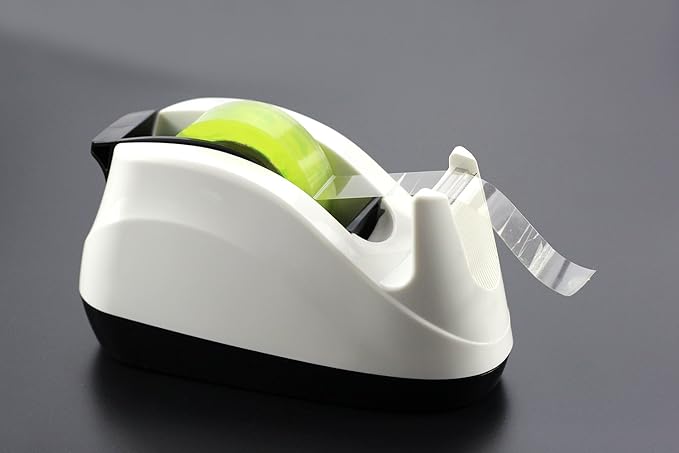 BeeChamp Heavy Base Nonskid Desk Tape Dispenser One-Hand Dispensing (White)