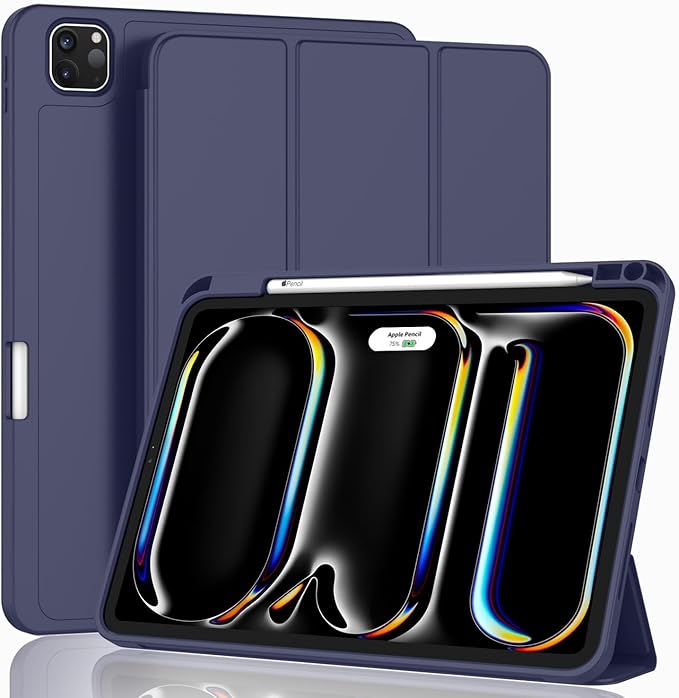 ZryXal iPad Pro 11 Inch Case (M5) 2025/ (M4) 2024 (Model: A2836/A2837/A3006), Trifold Stand Smart Cover with Pencil Holder and Soft TPU Back, Auto Wake/Sleep (Dark Blue)
