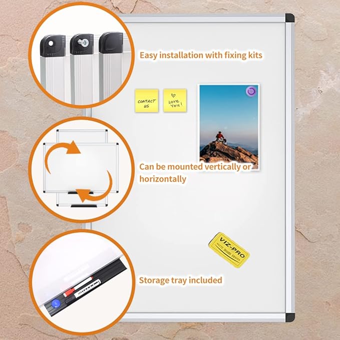 VIZ-PRO Magnetic Dry Erase Board, 48 X 24 Inches, 3 Pack, Silver Aluminium Frame