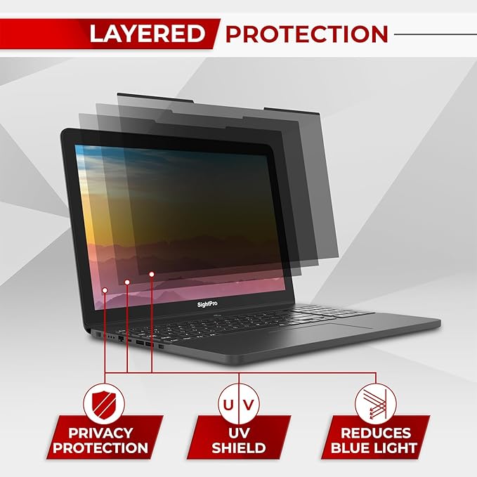 SightPro Magnetic Laptop Privacy Screen 14 Inch 16:10 - Removable Computer Privacy Filter Shield and Protector