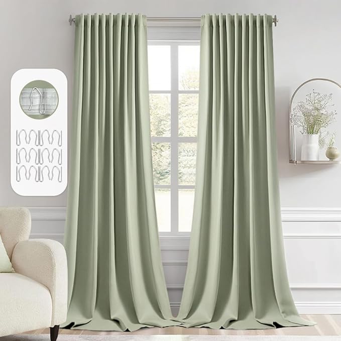 MIULEE Back Tab Sage Green Curtains 120 Inch Long 2 Panels Set