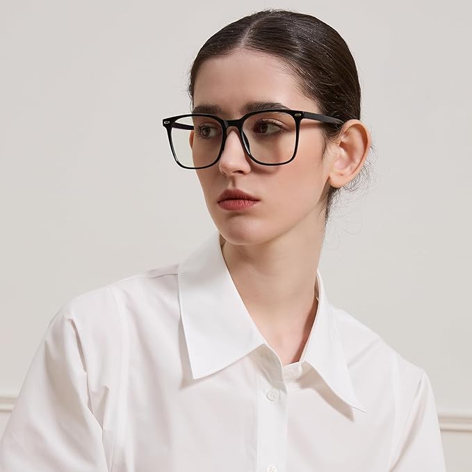 MACJERO 2-Pack Oversized Square Blue Light Blocking Glasses for Women Men, Anti-Fatigue Computer Monitor Gaming Glasses Reduce Eye Strain(Black+transparent Brown)