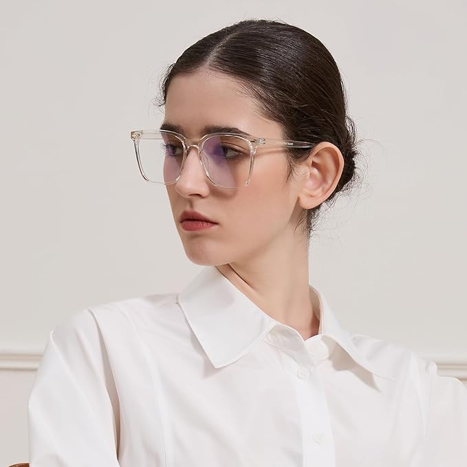 MACJERO 2-Pack Oversized Square Blue Light Blocking Glasses for Women Men, Anti-Fatigue Computer Monitor Gaming Glasses Reduce Eye Strain(transparent Brown+Clear)