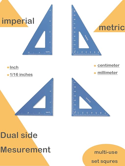 Zotemo Metal Geometry Set, 5-Piece Aluminum Ruler, Math Drafting Ruler Kit Includes Protractor, Triangle Rulers, Straight Rulers-Math Measurement Tools for School and Office Supplies (Blue)