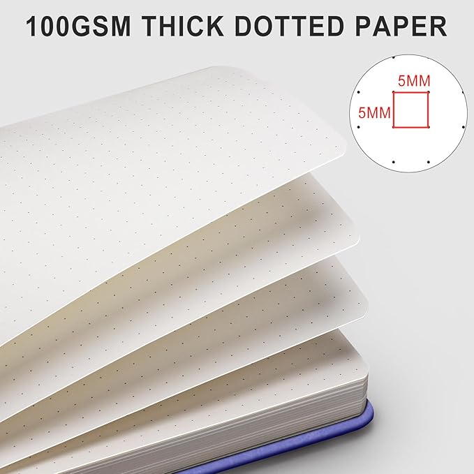 AHGXG Bullet Dotted Journal - 320 Numbered Pages Dot Grid Notebook A5 Thick Journal, 100gsm Thick Dotted Paper, Leather Hardcover,Inner Pocket, 5.75'' × 8.38''-Light Purple