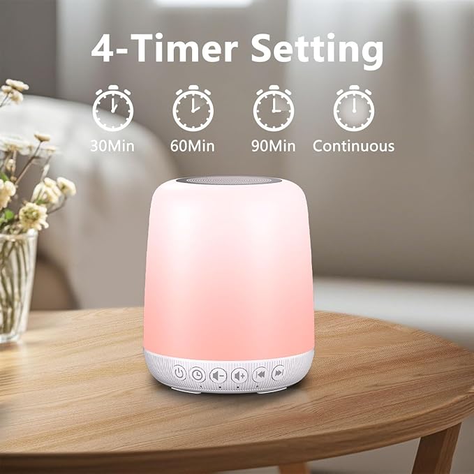 White Noise Sound Machine for Sleep Portable Sound Machine with 30 Soothing Sounds 12 Night Light Colors 4 Timer Sleep Machine for Baby Adults, Smart App Control, Touch Control