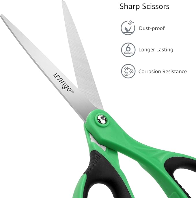 LIVINGO 3 Pack Sharp Scissors, 8.5 inch Comfort Grip Scissors All Purpose for Office, Stainless Steel Shears for Home Heavy Duty Cutting Fabric Sewing, Paper, School Crafting DIY