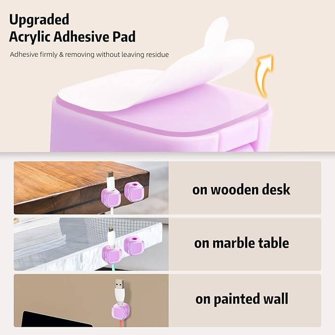 Magnetic Cable Clips Cord Organizer Holder, 6 Pack Adhesive Wire Holder Keeper Organizer USB Charging Cable Storage Holder for Home Office Phone Car Wall Desktop Nightstand Kitchen (Purple)