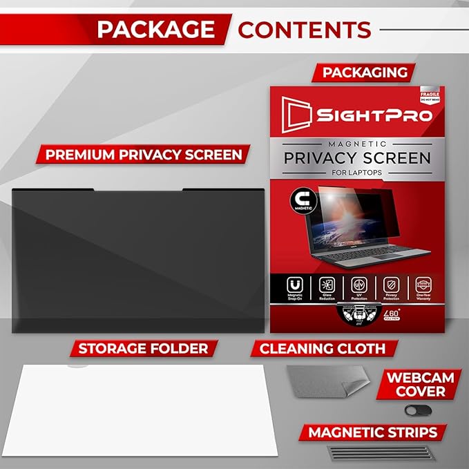 SightPro Magnetic Laptop Privacy Screen 14 Inch 16:10 - Removable Computer Privacy Filter Shield and Protector