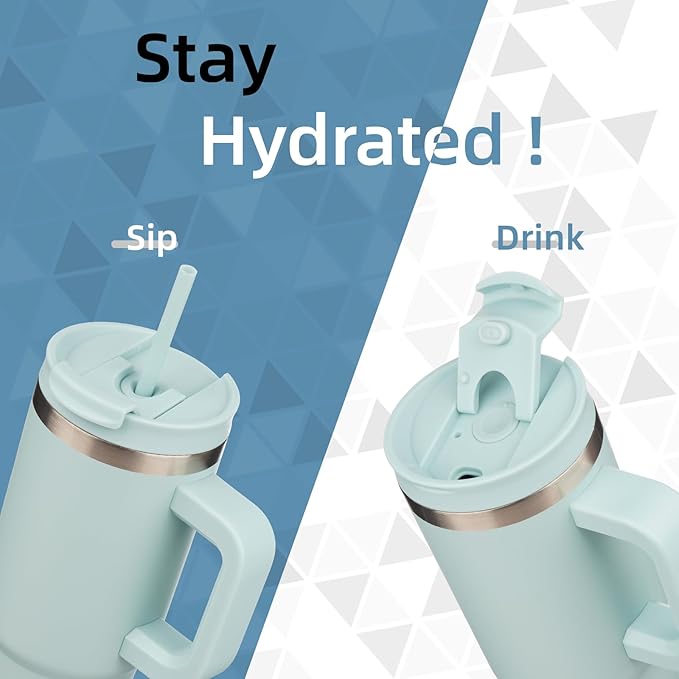 40 oz Tumbler with Handle and 2 Straws,2 in 1 Lid Insulated Water Bottle Stainless Steel Travel Coffee Mug,Blue Haze