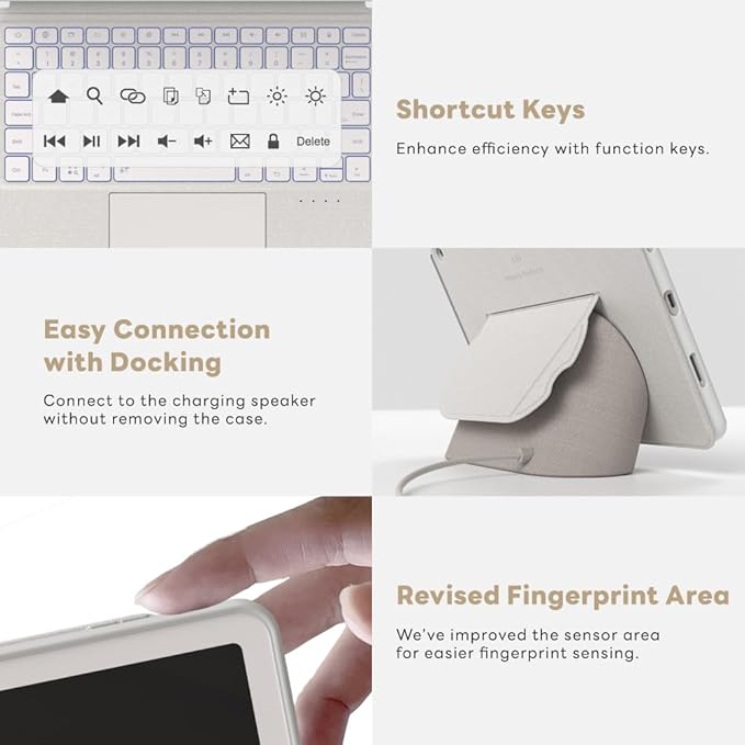EIP Magnetix Keyboard Case for Google Pixel Tablet 11 inch (2023), Adjustable Viewing Angle, Detachable, Easy Carry, Protective Cover Compatible with Speaker Dock, 7 Backlight Color, White, US Layout