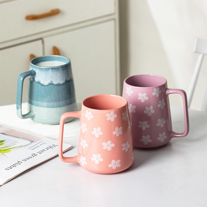 HYTYSKAR 24 OZ Extra Large Ceramic Coffee Mug, Jumbo Coffee Mugs, Big Tea Cups with a Large Handle for Office and Home, Microwave and Dishwasher Safe (24 OZ Pink)