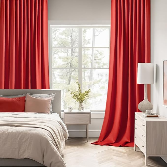MIULEE Christmas Red Back Tab Blackout Curtains 90 Inches Long 2 Panels Set