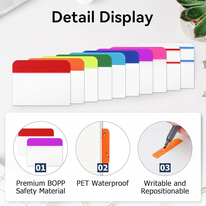 600 Pieces Tabs 2 Inch Sticky Index Tabs, Colored Page Markers Repositionable Divider Tabs for Notebooks, Binders, File Folders, Books (30 Sets 10 Colors)