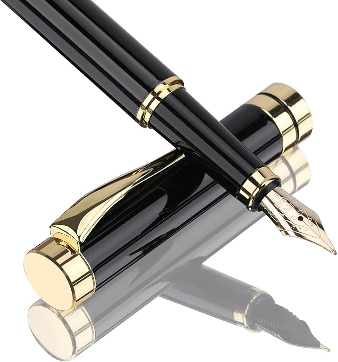 Tiankool Luxury Fountain Pen,Fine Nib, Exquisite Pen Gift Set for Men&Women-Includes 10 Ink Cartridges&Ink Converter- Nice Pens - Black