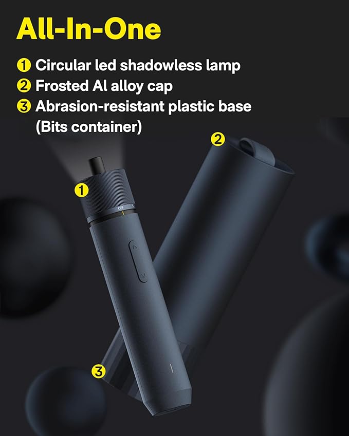HOTO Electric Screwdriver Rechargeable, 3.6V Cordless Screwdriver Set USB-C, 1/4'' Hex Bits, 3 Torque Settings, 1500mAh Battery, LED Light & 12 S2 Metal Bits for Furniture/Electrical Repairs