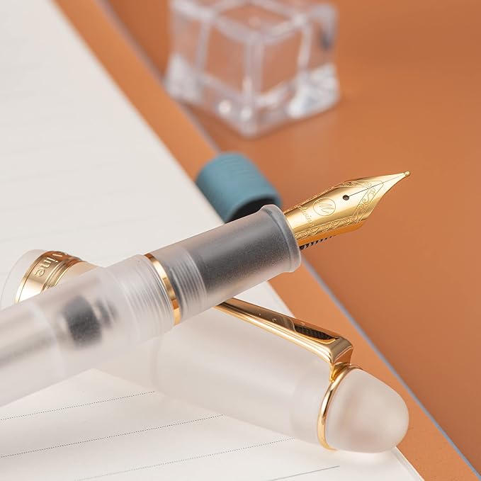 Asvine V126 Vacuum Filling Fountain Pen Medium Nib, Frosted Transparent Clear Acrylic, Large-Capacity with Gift Case