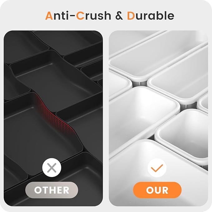 A-LuGei 【𝟮𝟴𝗣𝗖𝗦】 【𝟱𝗦𝗶𝘇𝗲】 White Drawer Organizer, Makeup organizer, 【Holds 177 Items】 Bathroom Organizers and Storage, Plastic Desk Organizer Divider, Organizer Bins for Office Vanity