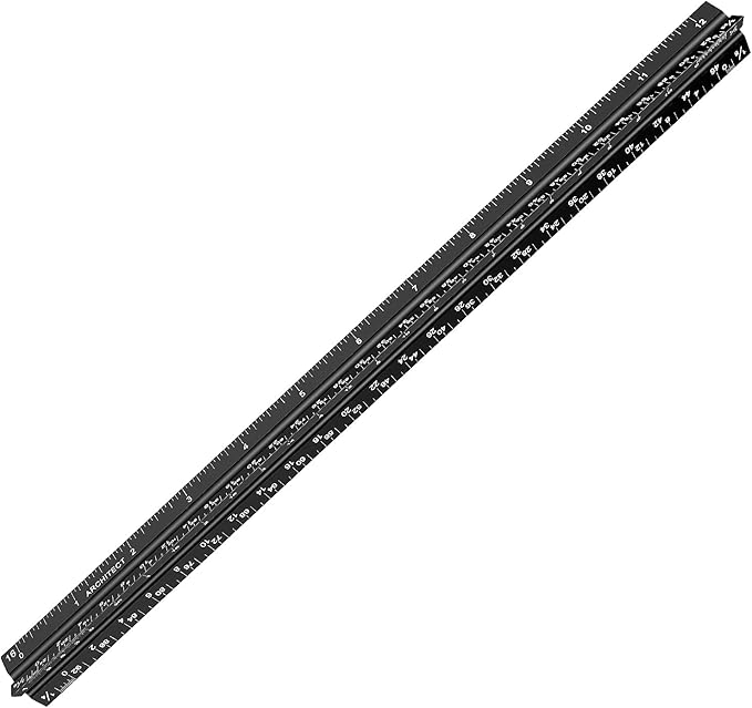12" Architectural Scale Ruler Aluminum Architect Scale Triangular Scale Ruler for Architects, Draftsman, Students and Engineers, Black