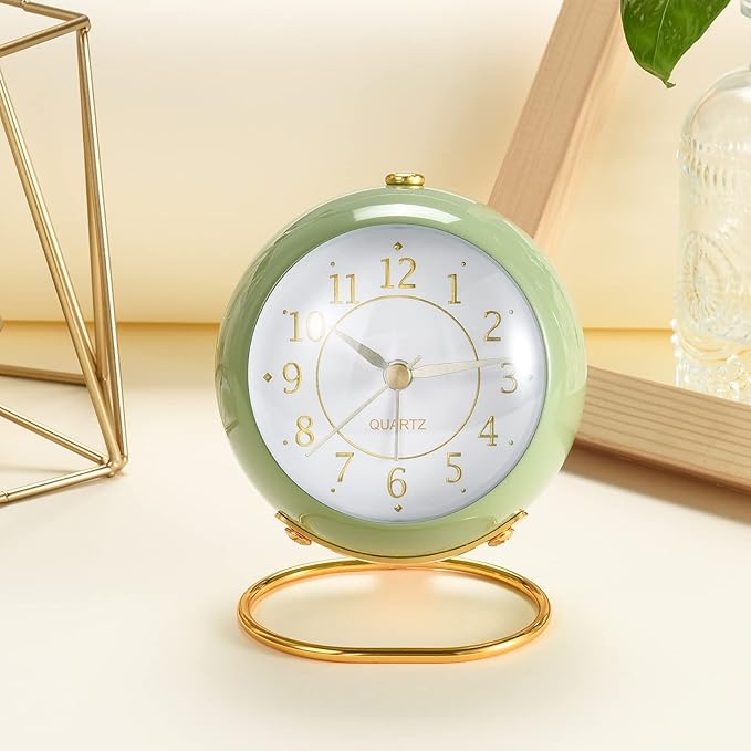 Tetino Analog Alarm Clocks,Retro Backlight Cute Simple Design Small Desk Clock with Night Light,Silent Non-Ticking,Battery Powered,for Kids,Bedroom,Travel,Kitchen,Bedside Desktop. (Blue)