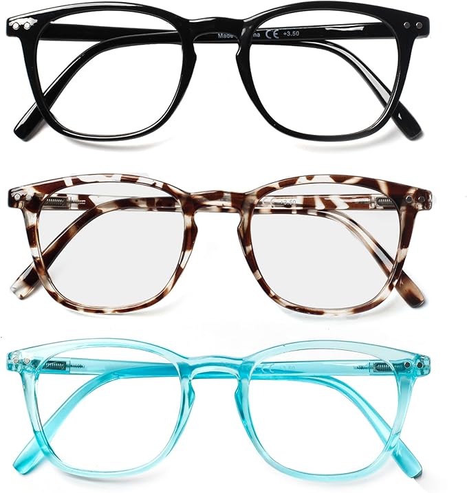 Henotin 3 Pack Blue Light Blocking Reading Glasses,Spring Hinge Computer Readers for Men Women,Anti UV Ray Filter Eyeglasses (3 Pairs, 1.50)