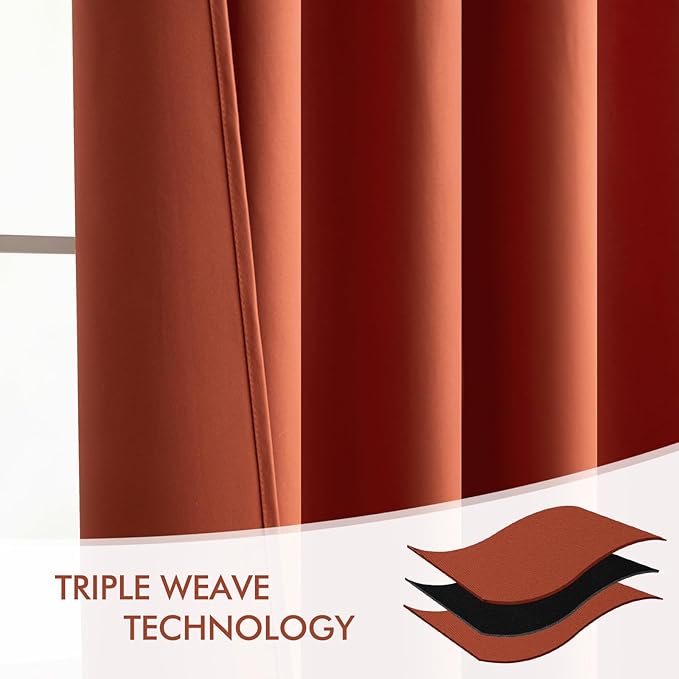MIULEE Back Tab Burnt Orange Blackout Curtains 120 Inch Long 2 Panels Set
