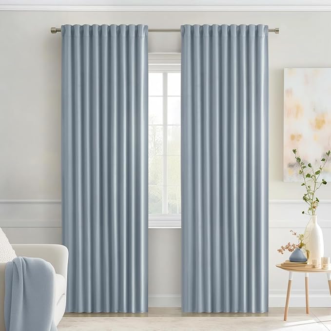 MIULEE Light Blue Back Tab Blackout Curtains 90 Inches Long 2 Panels Set