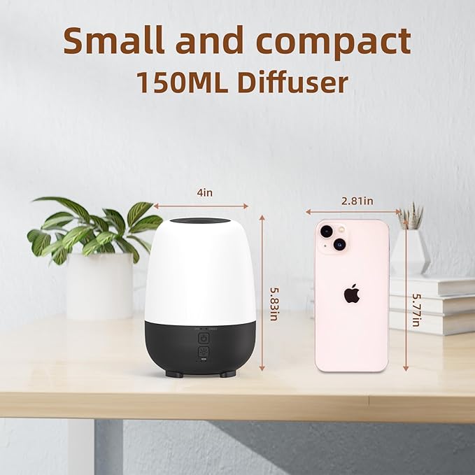 SEEDSEEL 150ML Rechargeable Battery Powered Essential Oil Diffuser, Cordless Portable Aromatherapy Diffuser,7-Hour Run time, 7-Color LED Lights