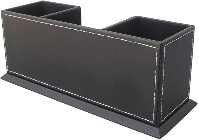 KINGFOM Office Supplies Desk Organizer PU Leather Storage Box 4 Divided Compartments for Pen Business Card Remote Control Mobile Phone Cosmetics Collection Holder (Black)