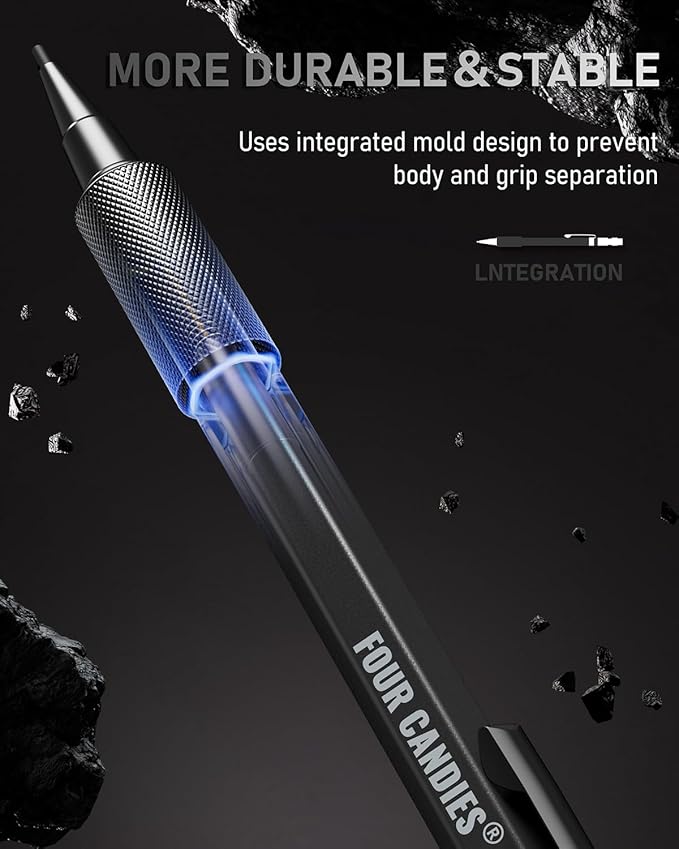 Four Candies 1.3mm Mechanical Pencil Set with 24 Lead Refills, Metal Weatherproof Heavy Duty Outdoor Carpenter Pencil, Eraser, 6 Eraser Refills for Architect Drafting Woodworking Marking with Case