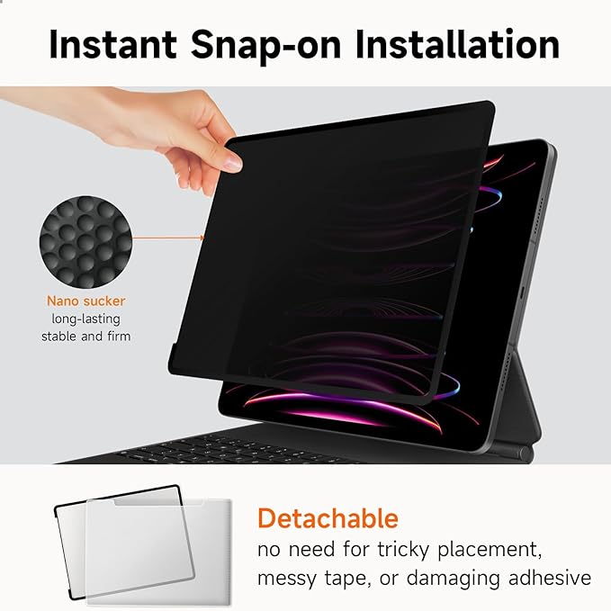 Upgrade 360° Privacy Screen Protector for iPad Air 13 inch M3 2025 & M2 2024, (iPad Air 7th/6th Generation), Magicsuction 4-Way Anti Spy Glare Blue Light Filter (Landscape+Portrait Privacy)