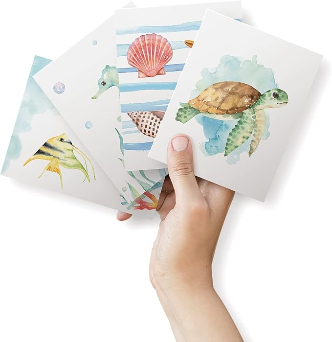 Twigs Paper - Assorted Ocean-Themed Greeting Cards - Stationery Cards with Envelopes - Thank You Card - Blank Note Cards - Greeting Cards for All Occasions - Made in USA (5.5 x 4.25, Set of 12)
