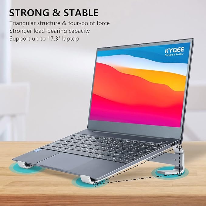 KYQEE Laptop Stand for Desk, Ergonomic Aluminum Laptop Riser, Ventilated Notebook Stand Compatible with MacBook Air Pro, Dell XPS, HP, More 11-17.3 Inches Work from Home