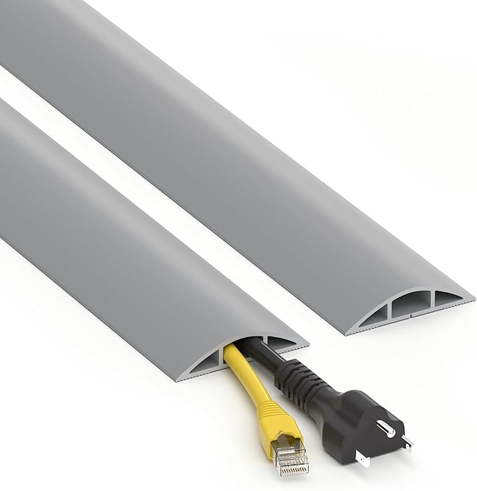 Floor Cord Cover 6ft, Cord Hider Floor Hide Extension Cords, Floor Cable Management Prevent Cable Trips, Floor Cable Cover Wire Covers for Cords, Cable Protector Cord Cavity W0.6in x H0.32in Gray