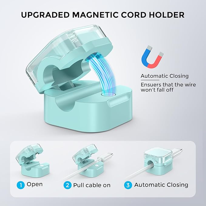 AhaStyle Magnetic Cable Organizer [1s Lock] 6 Pack Cord Cable Holders Clips Strong Adhesive Cable Cord Keeper [Smooth Adjustable] Hide Wire Cord Organizer for Nightstand Kitchen Car Office (Blue)