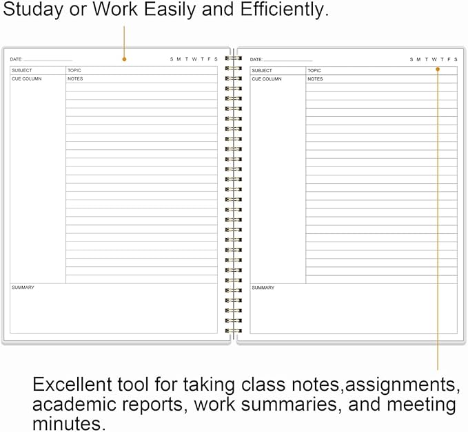 Yaridar A4 Cornell Notes Notebook - 8.5" x 11" College Spiral Cornell Notebooks for Note Taking, Subject College Ruled Steno Pads for Office School/Home, Black Flower
