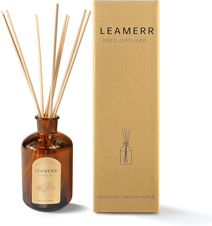 LEAMERR Premium Reed Diffuser Set - 8.8 oz (250 ml) Bedroom Bathroom Living Room Home Fragrance Products SANTAL33 Scent 1 Pack