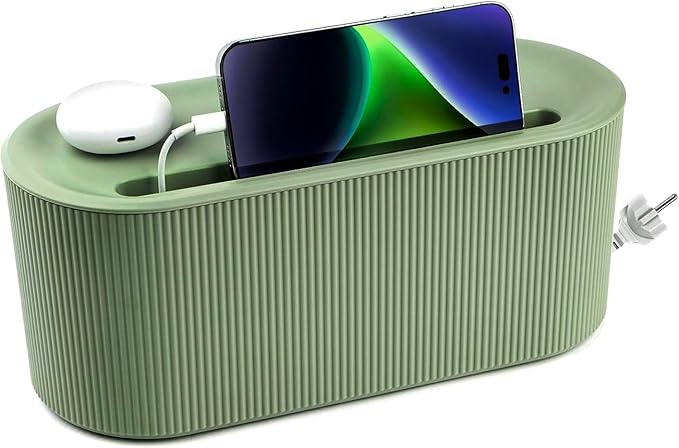 Cable Management Box,Desk Cord Organizer with Groove Cover,Plastic Cord Hider Box,Large Cable Box Organizer,Power Socket Management for TV/Computer/Router/Games Console Cable Storage (Green)