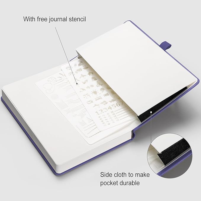 AHGXG Bullet Dotted Journal - 320 Numbered Pages Dot Grid Notebook A5 Thick Journal, 100gsm Thick Dotted Paper, Leather Hardcover,Inner Pocket, 5.75'' × 8.38''-Light Purple