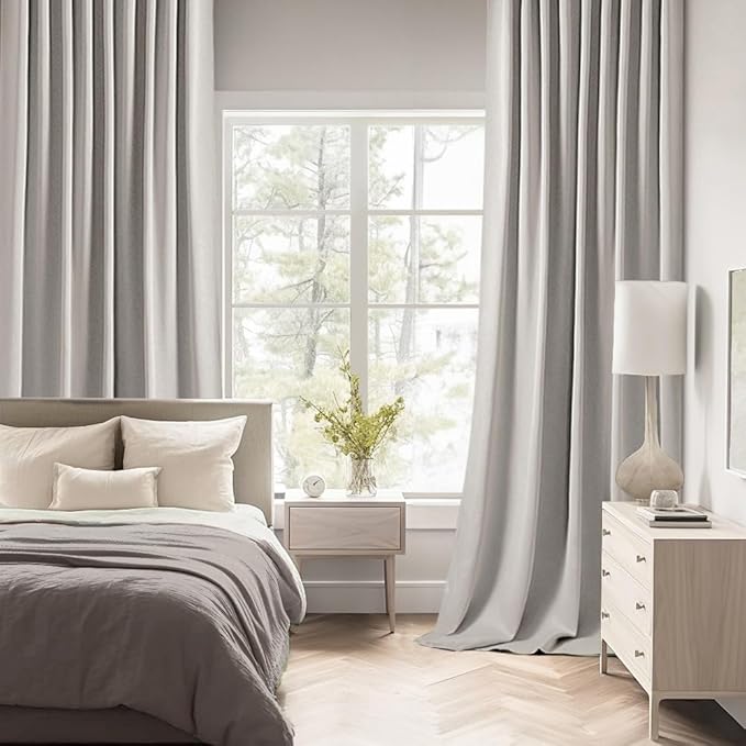 MIULEE Stone Back Tab Blackout Curtains 90 Inches Long 2 Panels Set