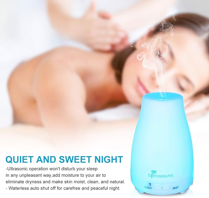 Diffuserlove Essential Oil Diffusers 200ML Remote Control Ultrasonic Mist Humidifiers BPA-Free Aromatherapy Diffuser with 7 Color Lights, Auto Shut-Off for Bedroom Office Kitchen